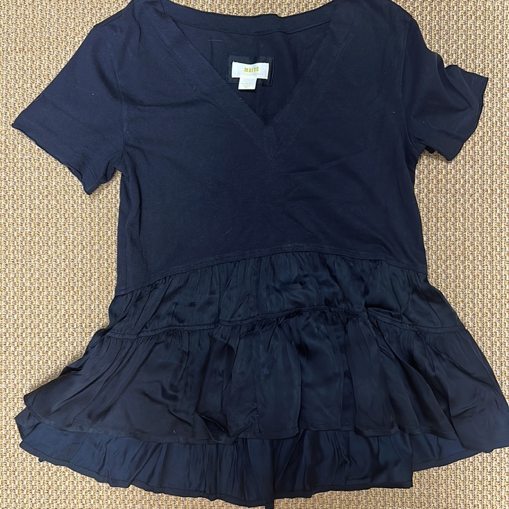 Anthropologie Maeve Louisa Navy V Neck Tiered Top; Size XS - Picture 4 of 6